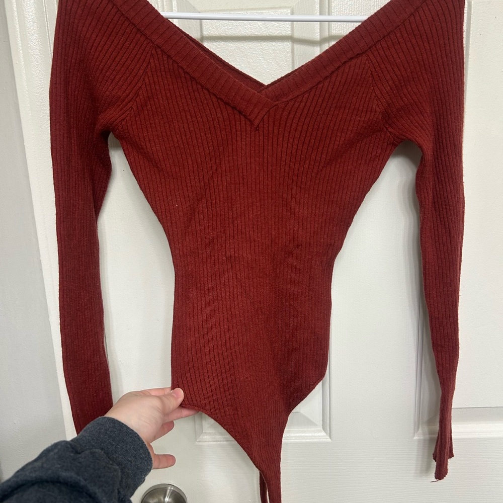 Windsor Brick Red Ribbed Knit Top